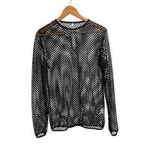 Jogal Womens Mesh Top Medium Black Open Knit Fishnet Whimsigoth Festival Fairy